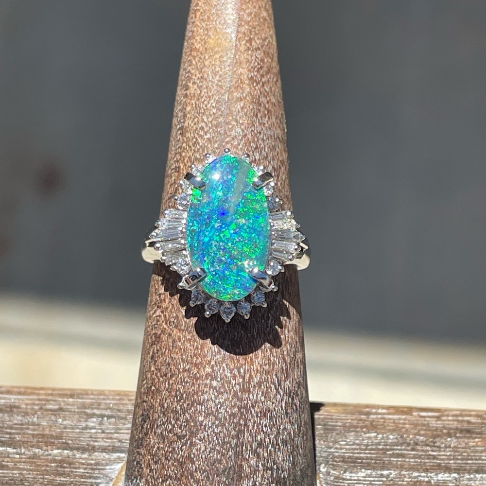 Australian Boulder Opal , platinum and diamond ring - Picture 5 of 13